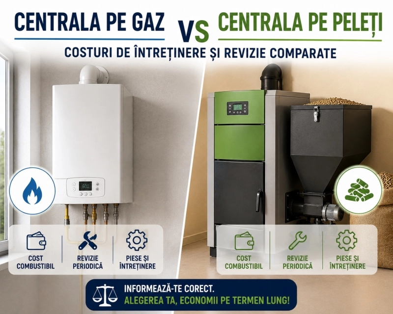 Centrala pe gaz vs centrala pe peleti: costuri de intretinere, revizii si piese