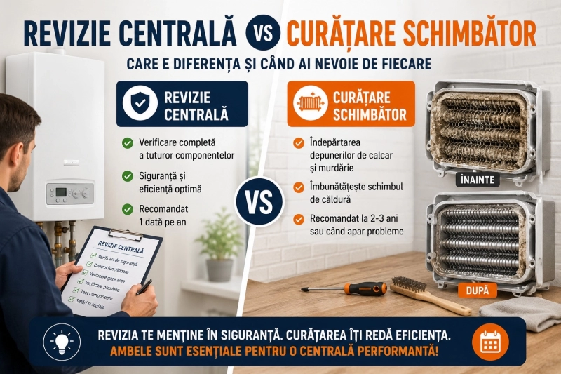 Revizie centrala vs curatare schimbator: care e diferenta si cand ai nevoie de fiecare